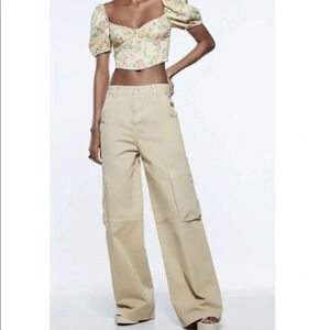 New Zara Highrise Wide Leg Cargo Pants